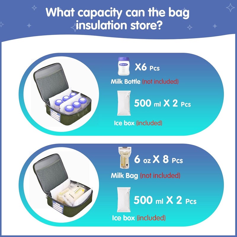 DERJUNSTAR Store Derbiedersinn Breast Pump Bag, Compatible with Spectra Pumps, Insulated Carrying Case with Cooler for Milk Storage, Travel, Work, Daycare，Green - Image 5